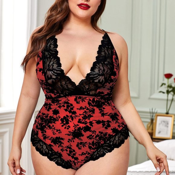 Red and black Promise Lace Teddy bodysuit lingerie - Picture 9 of 9